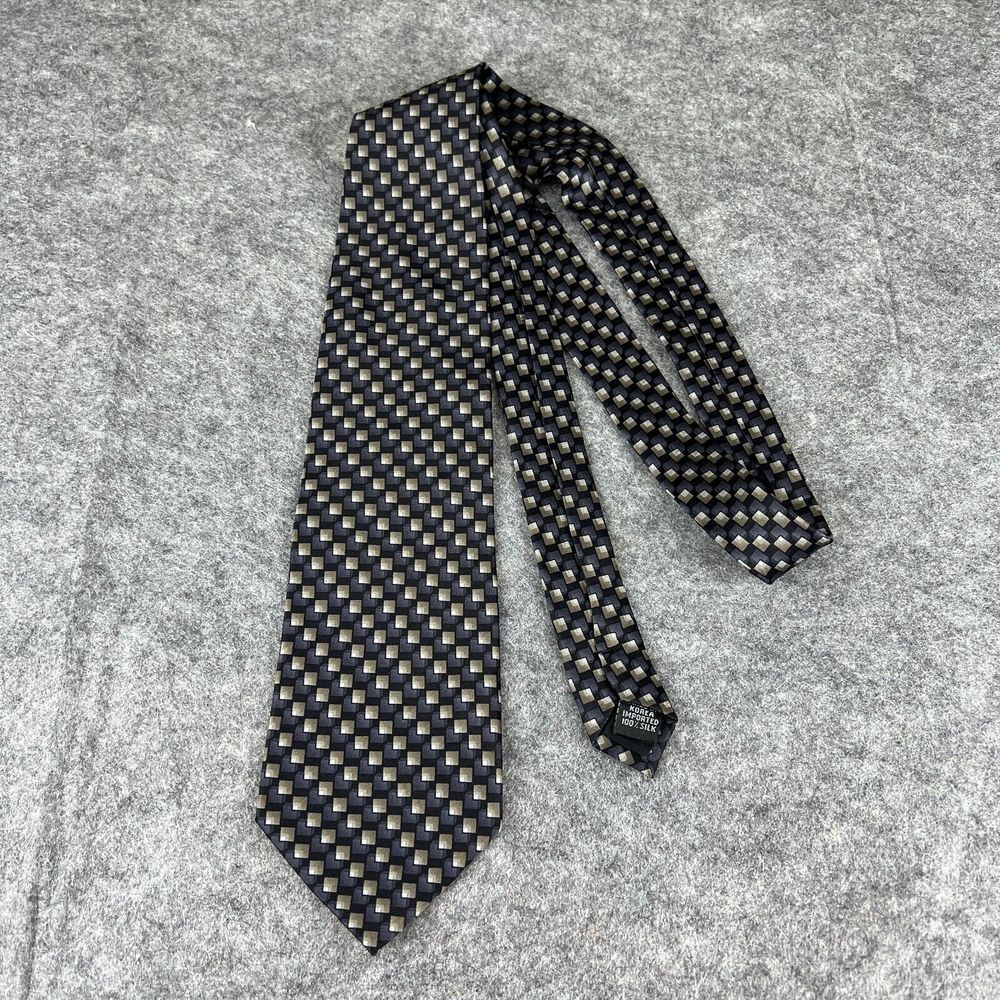 Van Heusen Men's Blue‎ Beige Geometric Neck Tie 100% Silk Made In Korea
